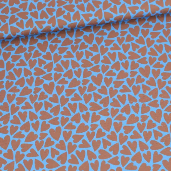 Outdoorstoff - Mini Collection - Herzen - Himmelblau/Braun - abby and amy Schneller Versand