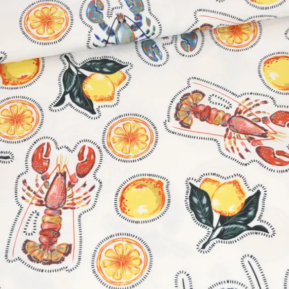 Neue Kollektion Outdoorstoff - Tropic Chic - Lobster - Weiß - abby and amy