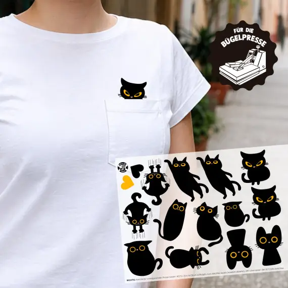 Onkel Bo's Bügelbilder - DIN A4 - Schwarze Katzen - Brusttasche Meistverkauft