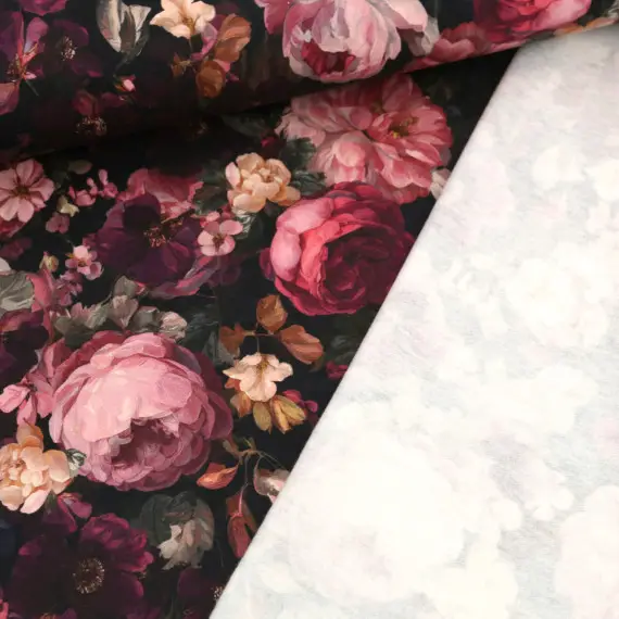 Leichter Sommersweat - Aquarellblumen - Schwarz/Altrosa Neu